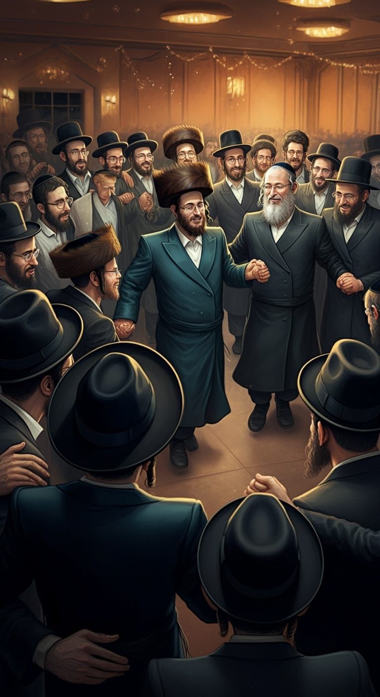 Hasidic Jewish Wedding Dance in Comic Style