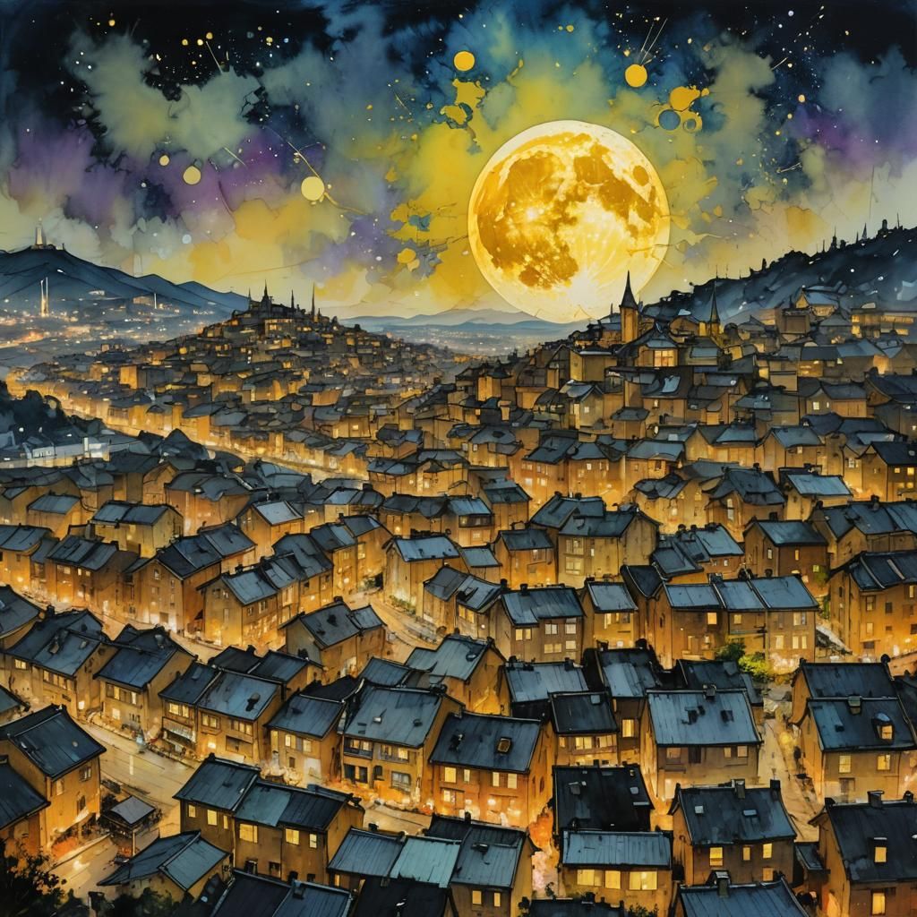 Ethereal Super Moon Shines Over Hilltop Town