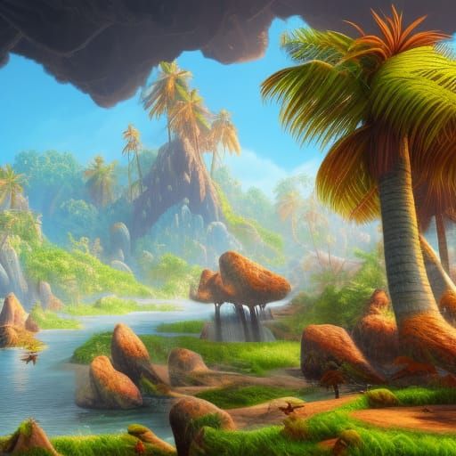 Detailed Coconut Matte Painting in Deep Color