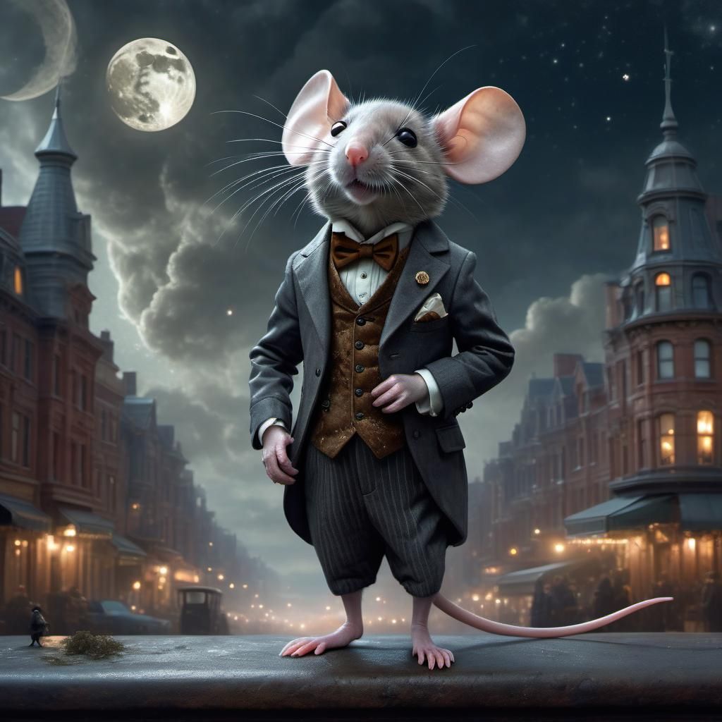 Victorian Mouse Gentleman in Nebulous Cityscape