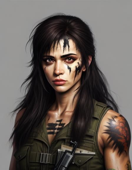 Hyperrealistic Portrait of a Female Rambo Character