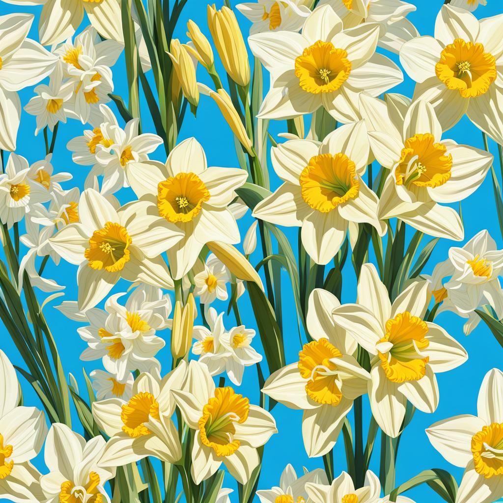 Anime-Style Daffodils in a Sunny Blue Sky