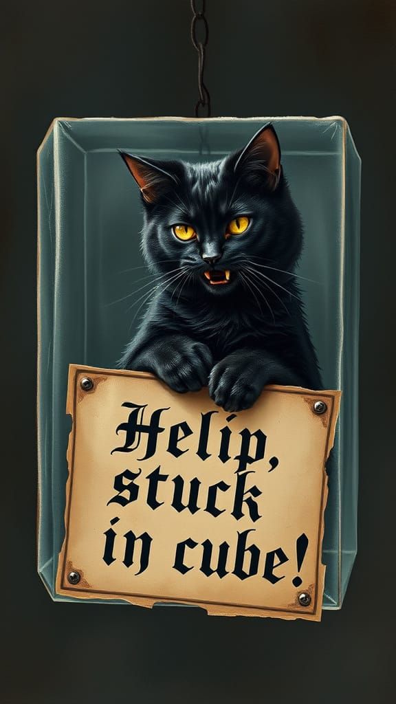 Vampire Cat in Eerie Glass Cube