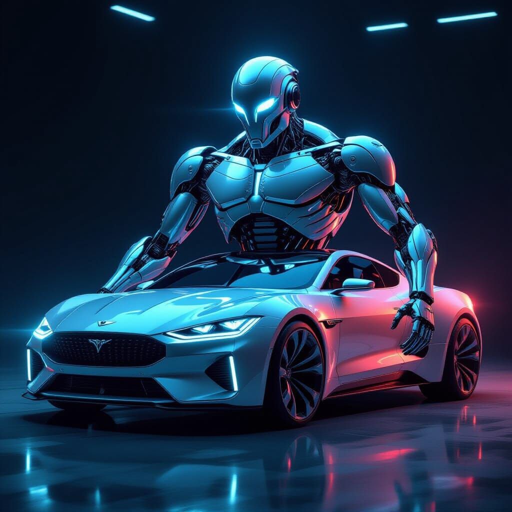 Futuristic Car Transforming into Humanoid Robot