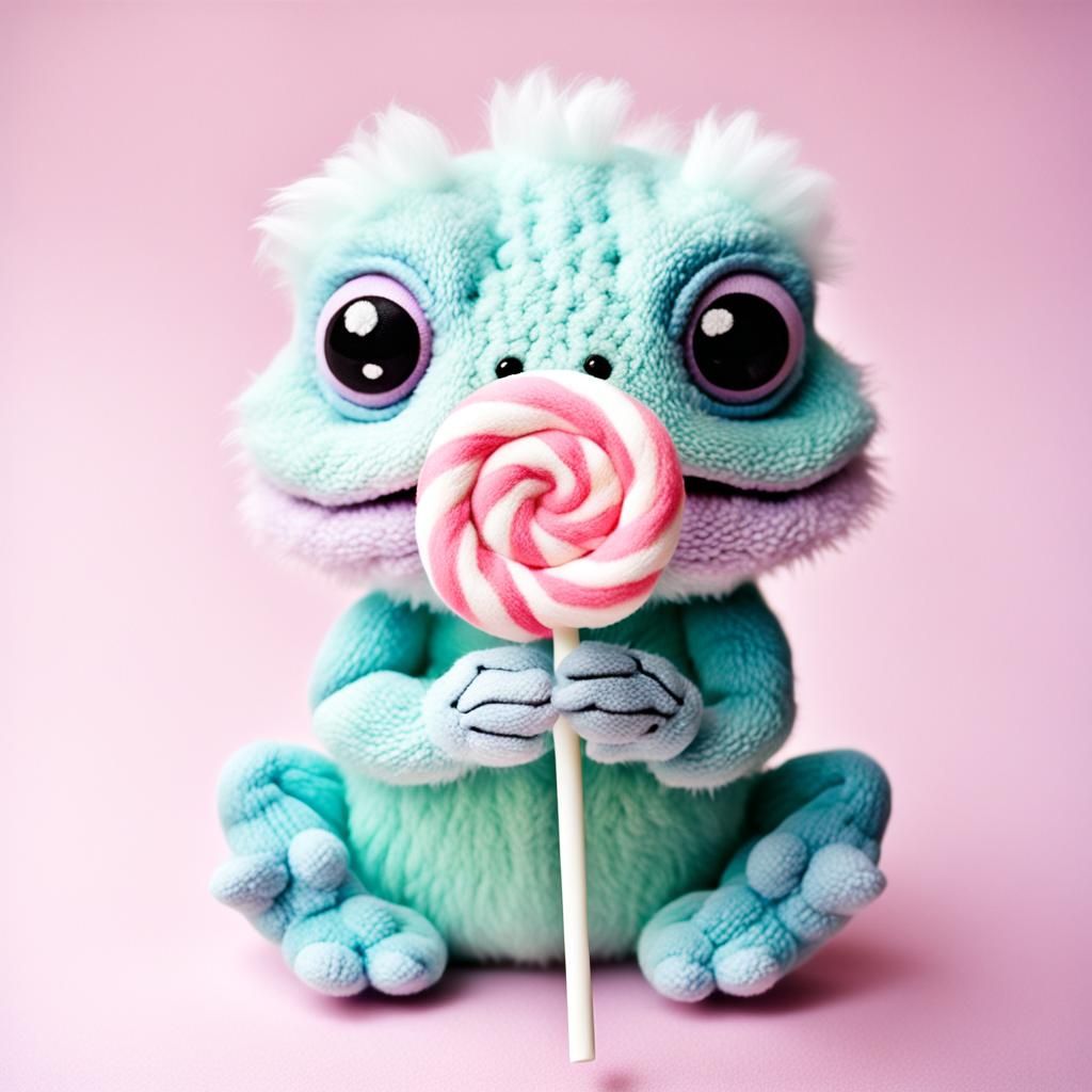 Chibi Fluffy Pastel Amphibian with Lollipop