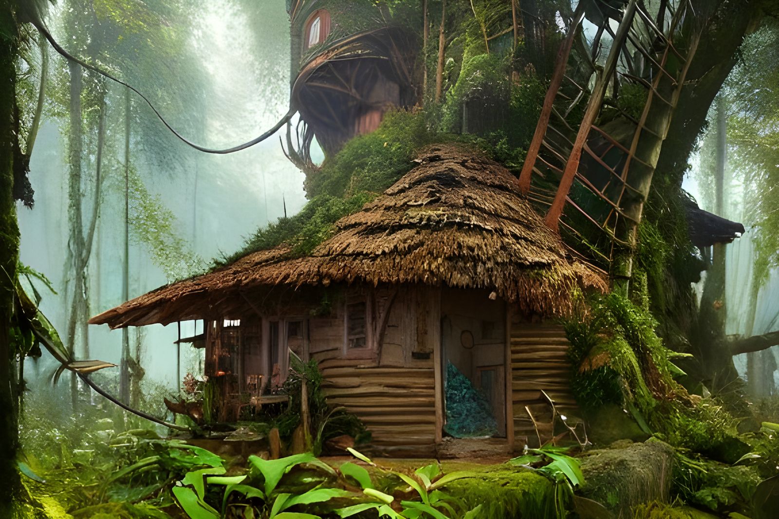 Epic Jungle Treehouses in Hyper-Detailed Digital Painting