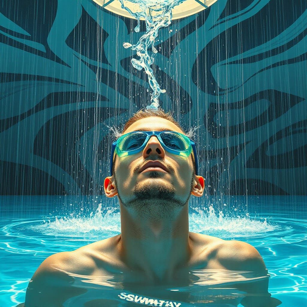 Astral Cosmic Swimming Pool Illustration in Mixed Media