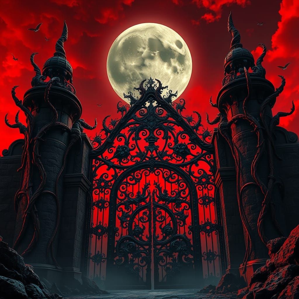 Mystical Black Moon Illuminates the Gates of Hell