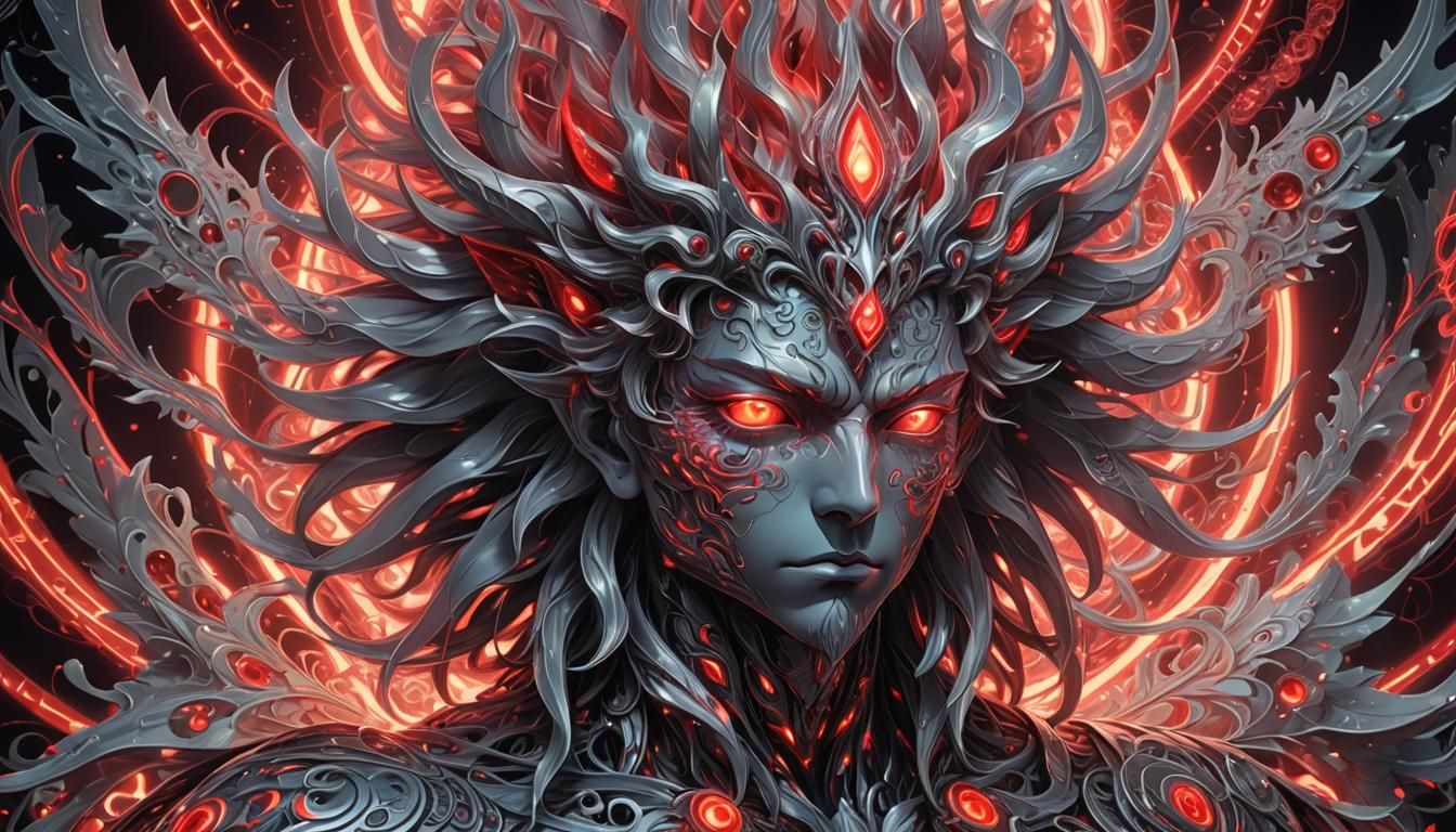 Anime Light God with Red Neon Aura