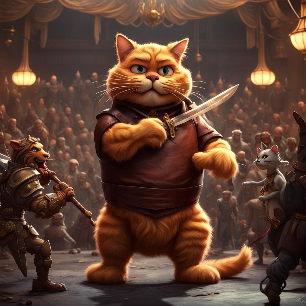 Fat Cat Sword Fight: Detailed Matte Painting