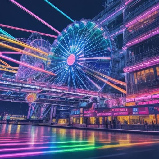 Paris Pompidou Centre in Anime Style with Neon Lights