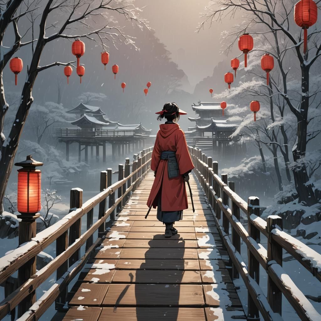 Tang Dynasty Woman on Snowy Bridge, Anime Key Visual