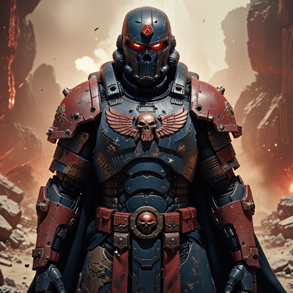 Space Marine Armor on Rocky Planet in Grimdark Style