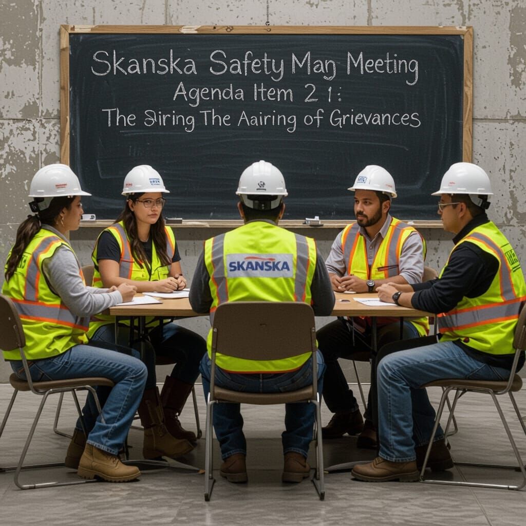 Construction Workers Meeting in Retro-Futuristic Style