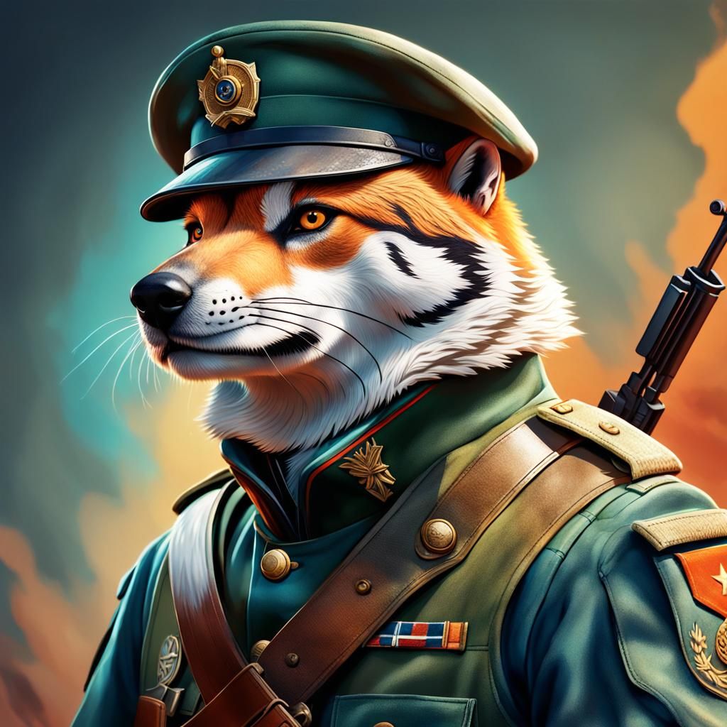 Fox Soldier Ready for War: Hyperrealistic Splash Art