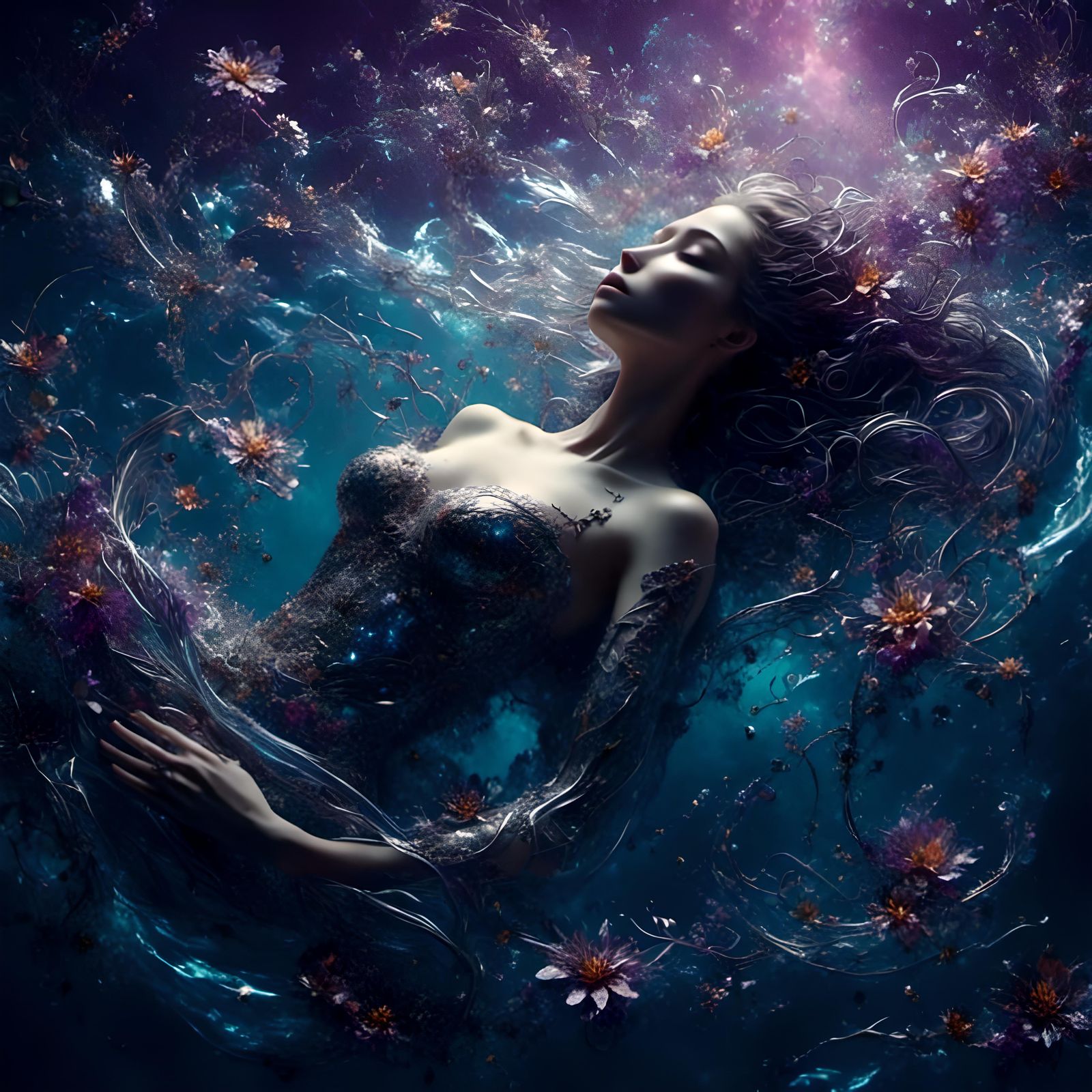 Ethereal Nightshade Dream: Dark Fantasy Underwater Illustrat...