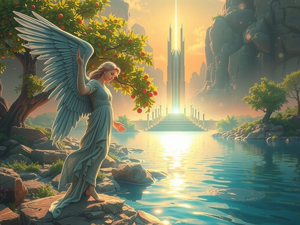 Surreal Renaissance Vision of Heavenly River and Trees of Li...