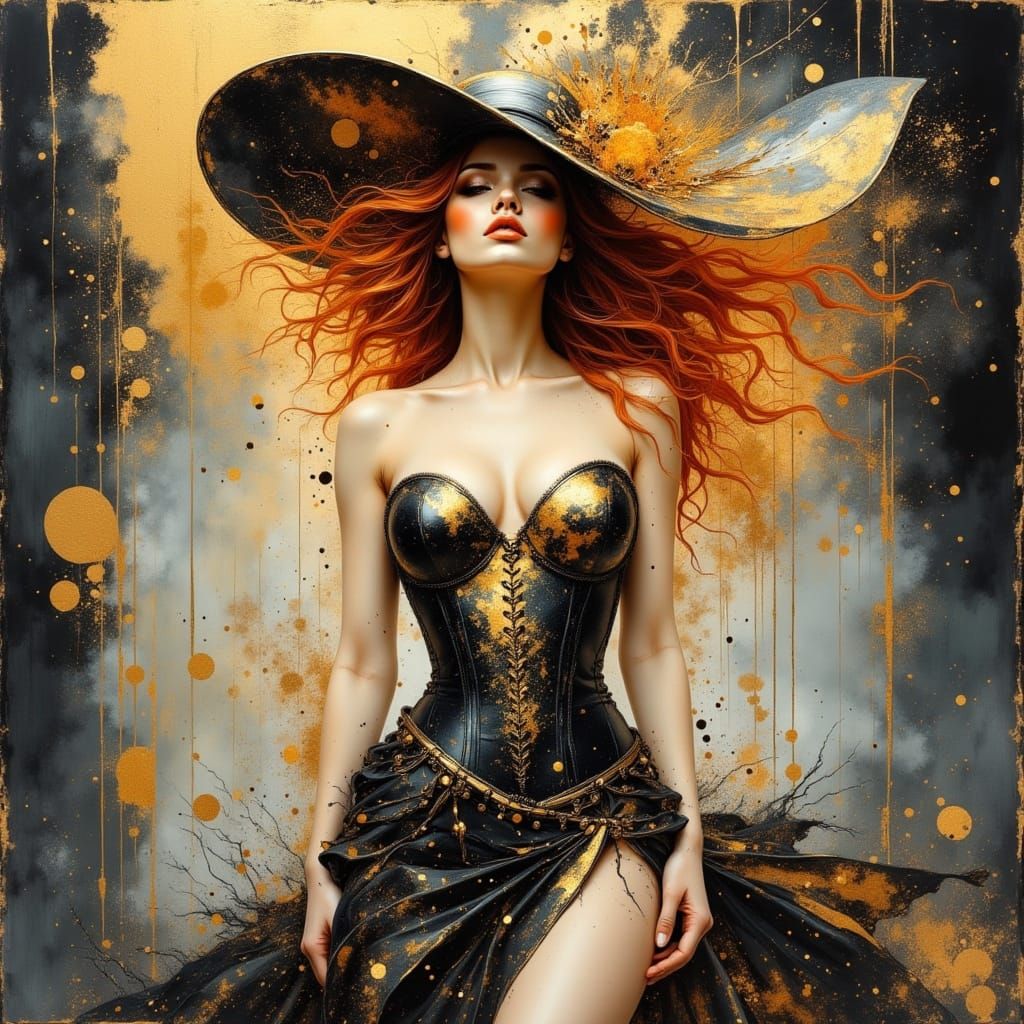 Elegant Futuristic Lady with Flaming Red Hair in Anime Style