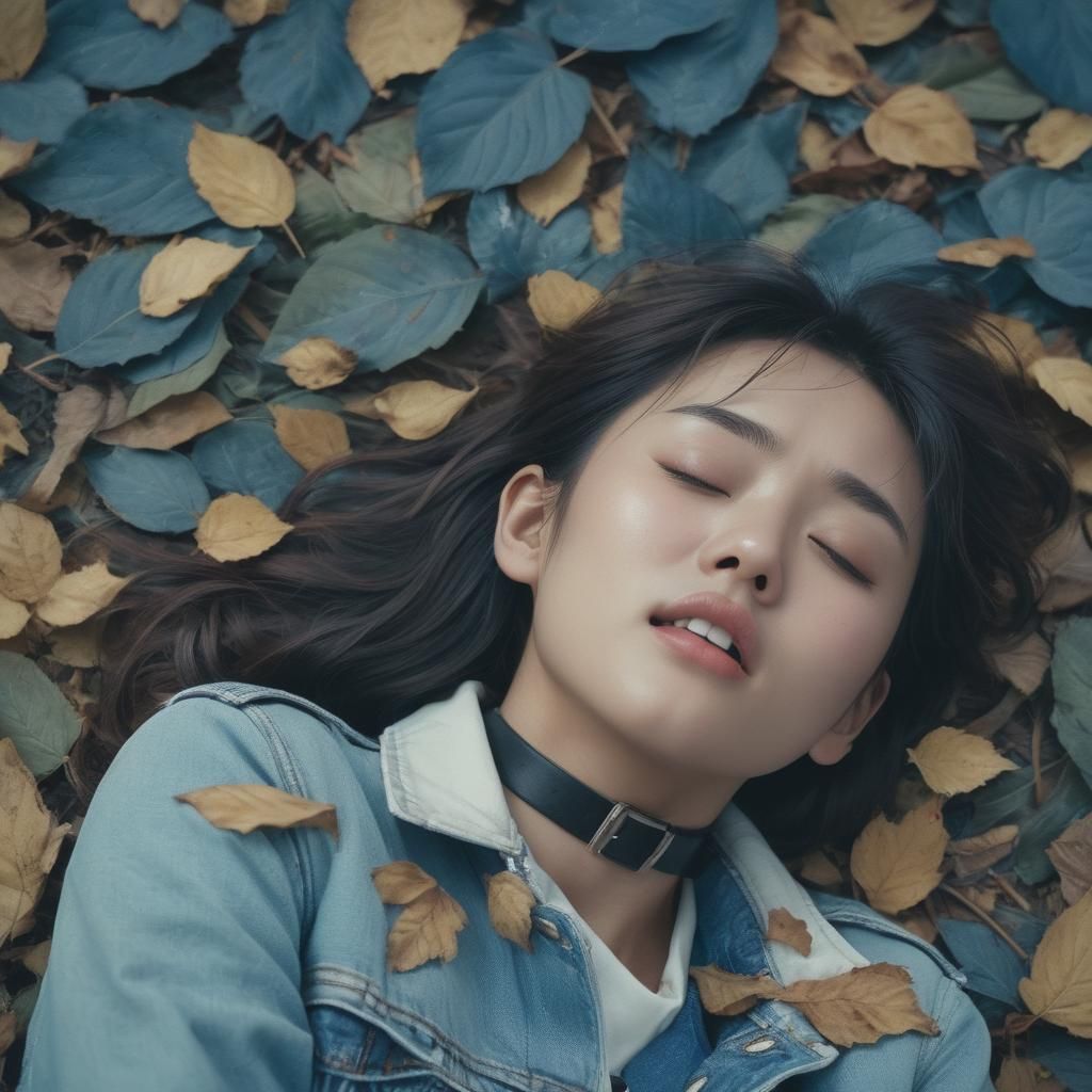 Distressed Japanese Woman in Cinematic Film Still