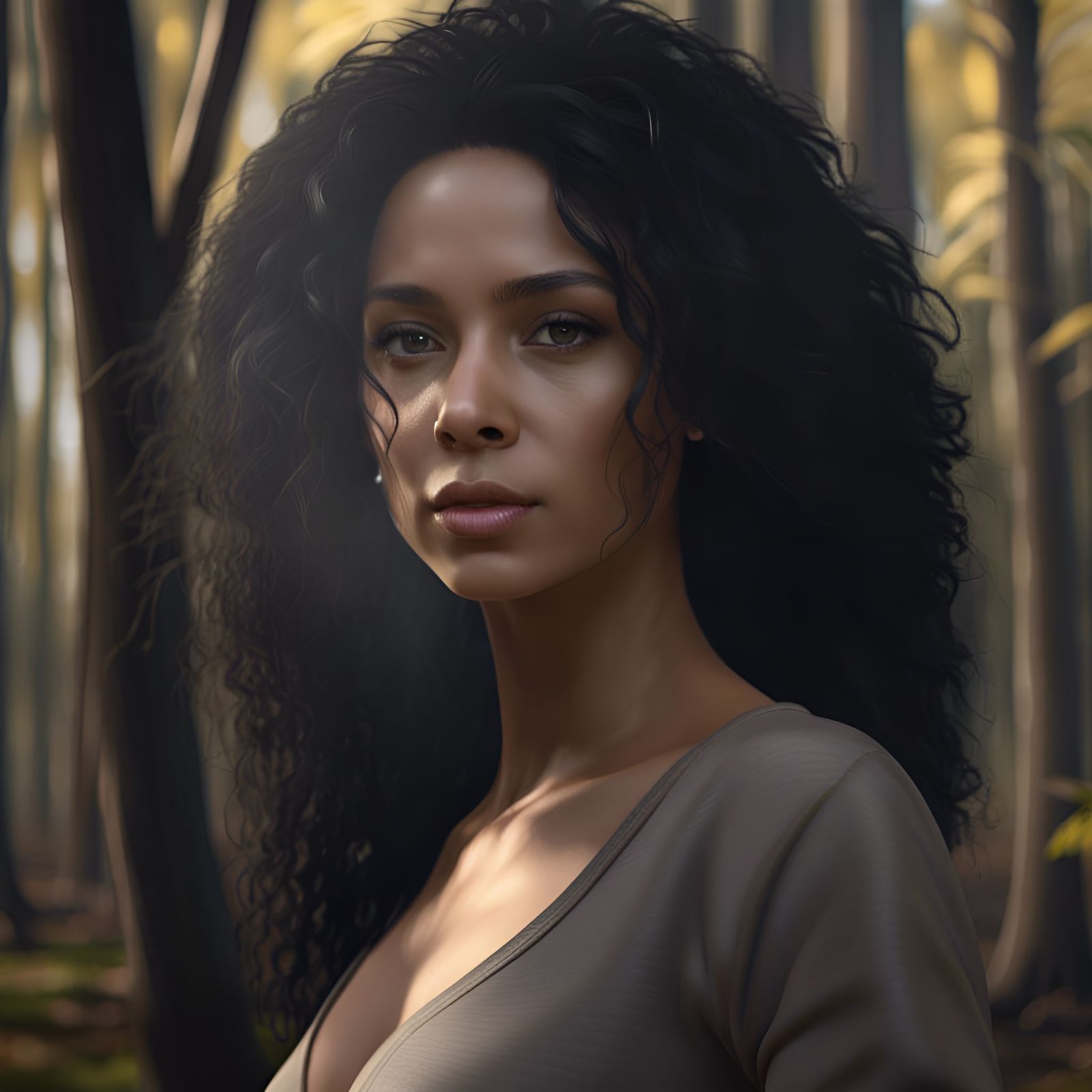 Graceful Woman in Woods: Photorealistic Render