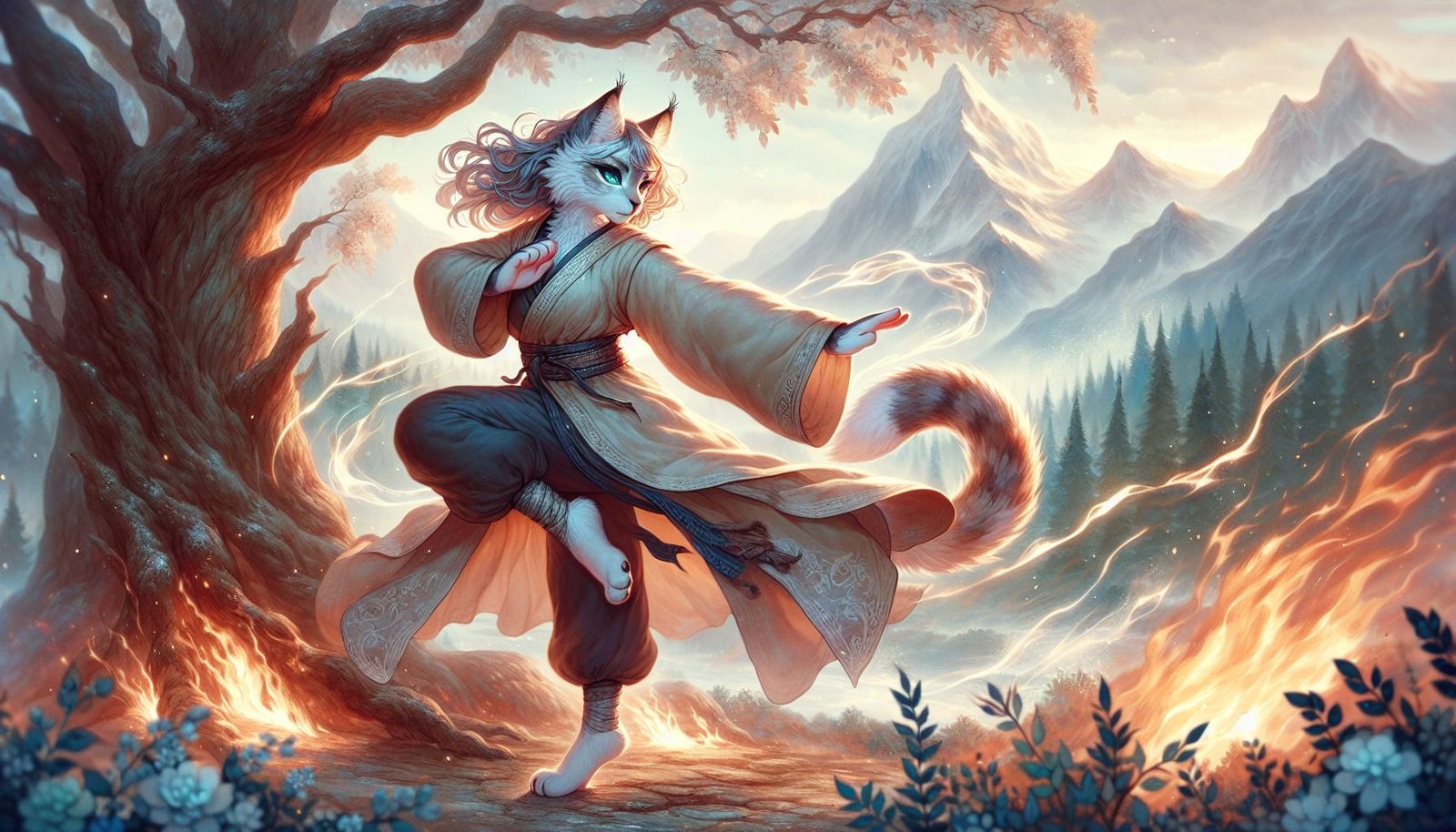 Ethereal Lynx Martial Artist in Anime Style