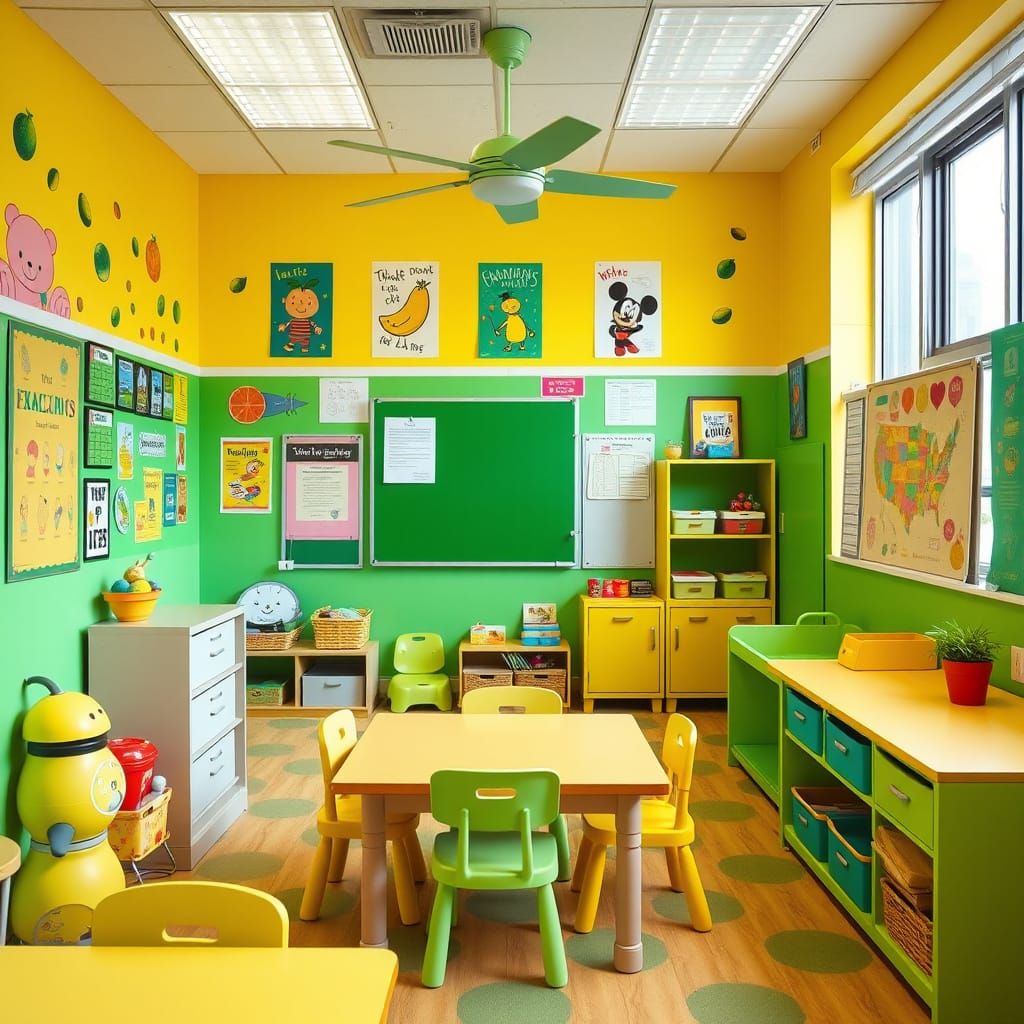 Vibrant Lime Green Preschool Classroom