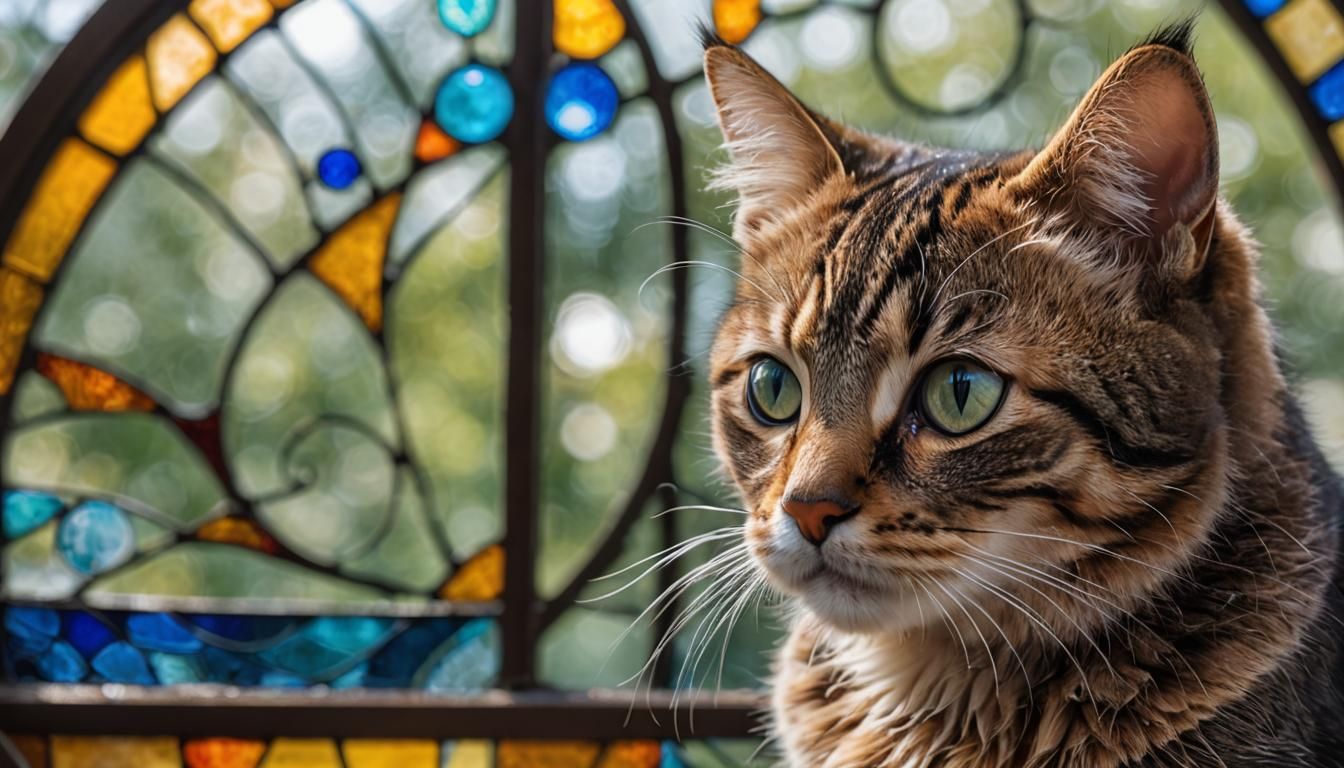 Stained Glass Fibonacci Kitten with Bokeh