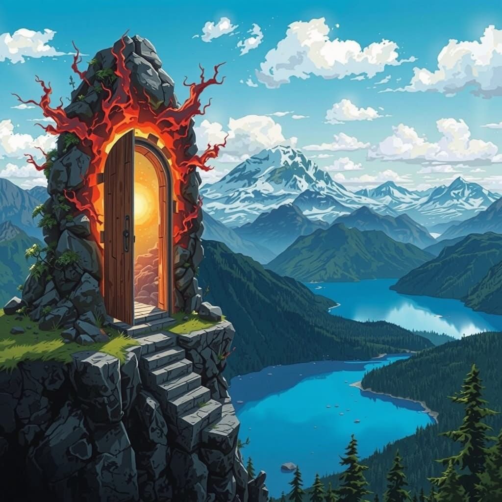Mystical Stone Door on Fractal Cliff