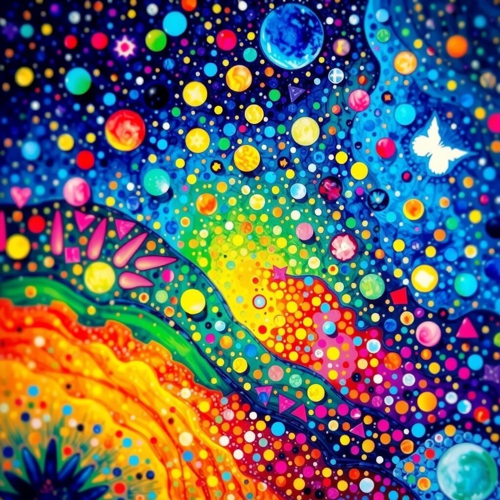 Dreamy Pointillist Landscape with Shimmering Sunlight