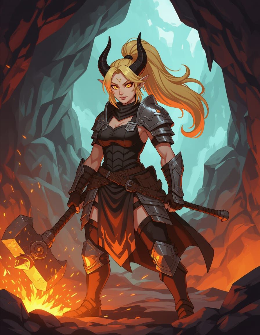 Dragonkin Blacksmith in Volcanic Forge: Anime Style