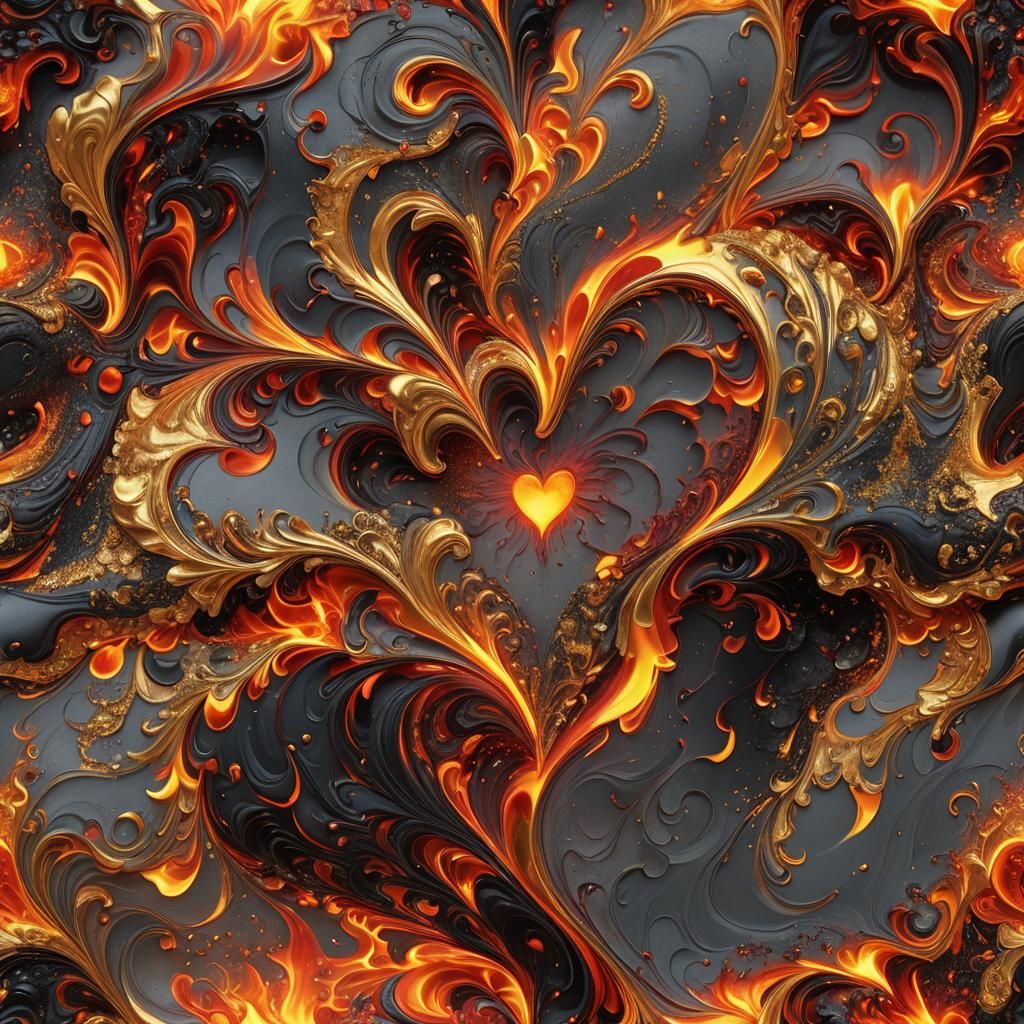 Voluminous Fiery Heart in Vibrant Oil Painting Style