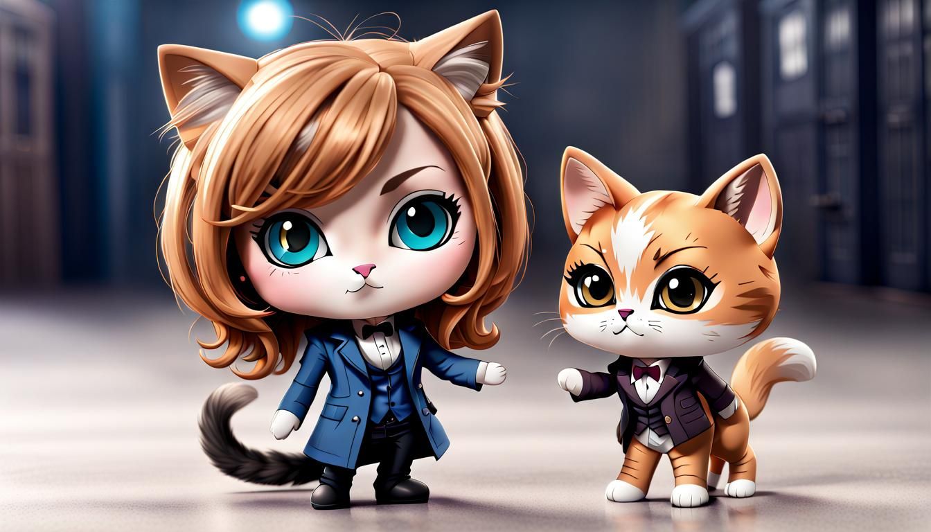 Chibi Doctor Who Cat and Donna Fox