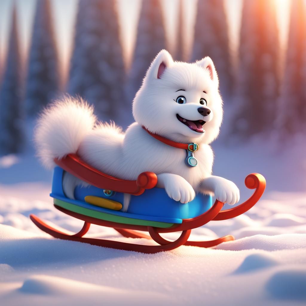 Chibi Samoyed Sled Dog in 3D Digital Art