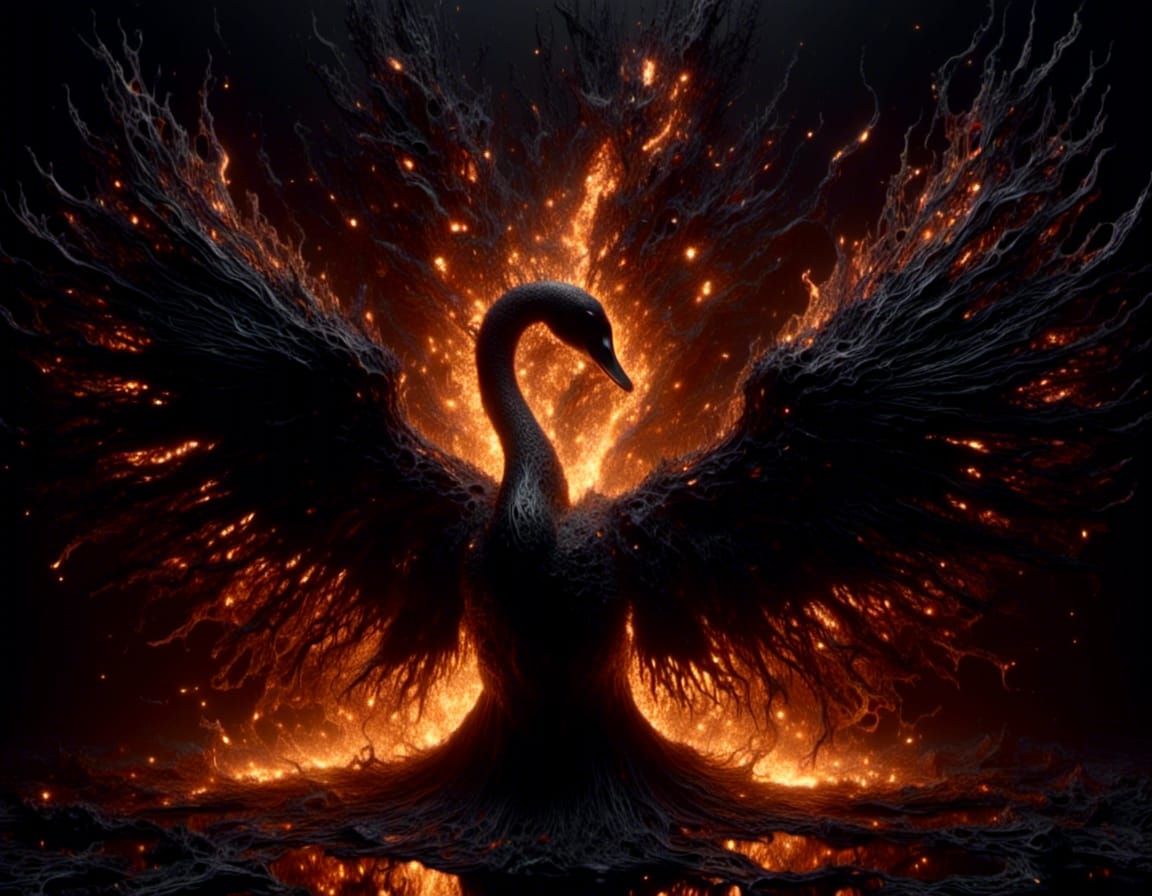 Black Swan Painting in Grunge Style