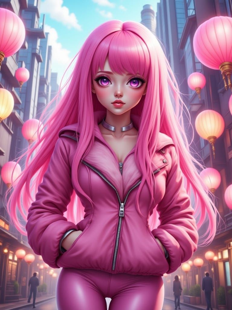 Futuristic Cyborg Woman in Tokyo, Digital Art