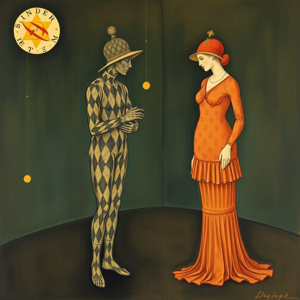 Allegorical Pointillist Oil Painting in Bold Style