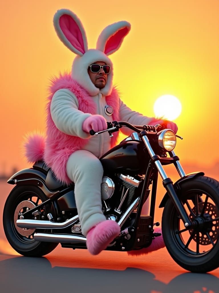 Bunny Biker Rides at Sunset: 80s Airbrush Art