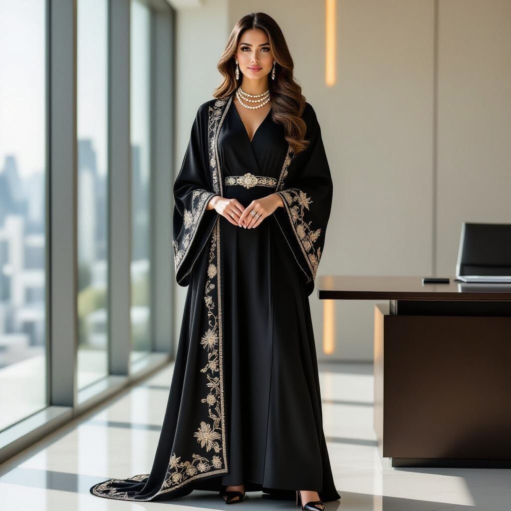 Businesswoman in Abaya in Modern Office, Cinematic Photo