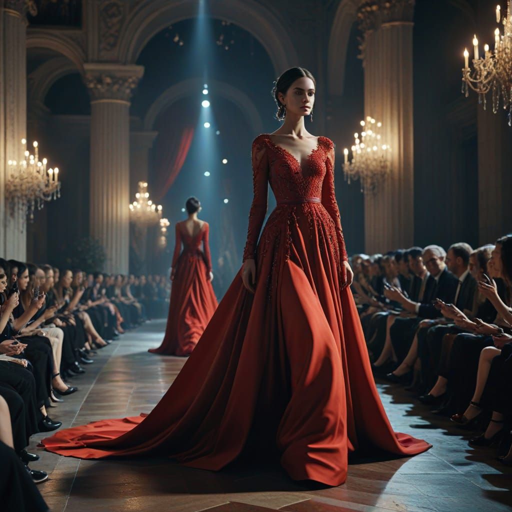 Valentino Fashion Show: Classic Futuristic Dresses in Red