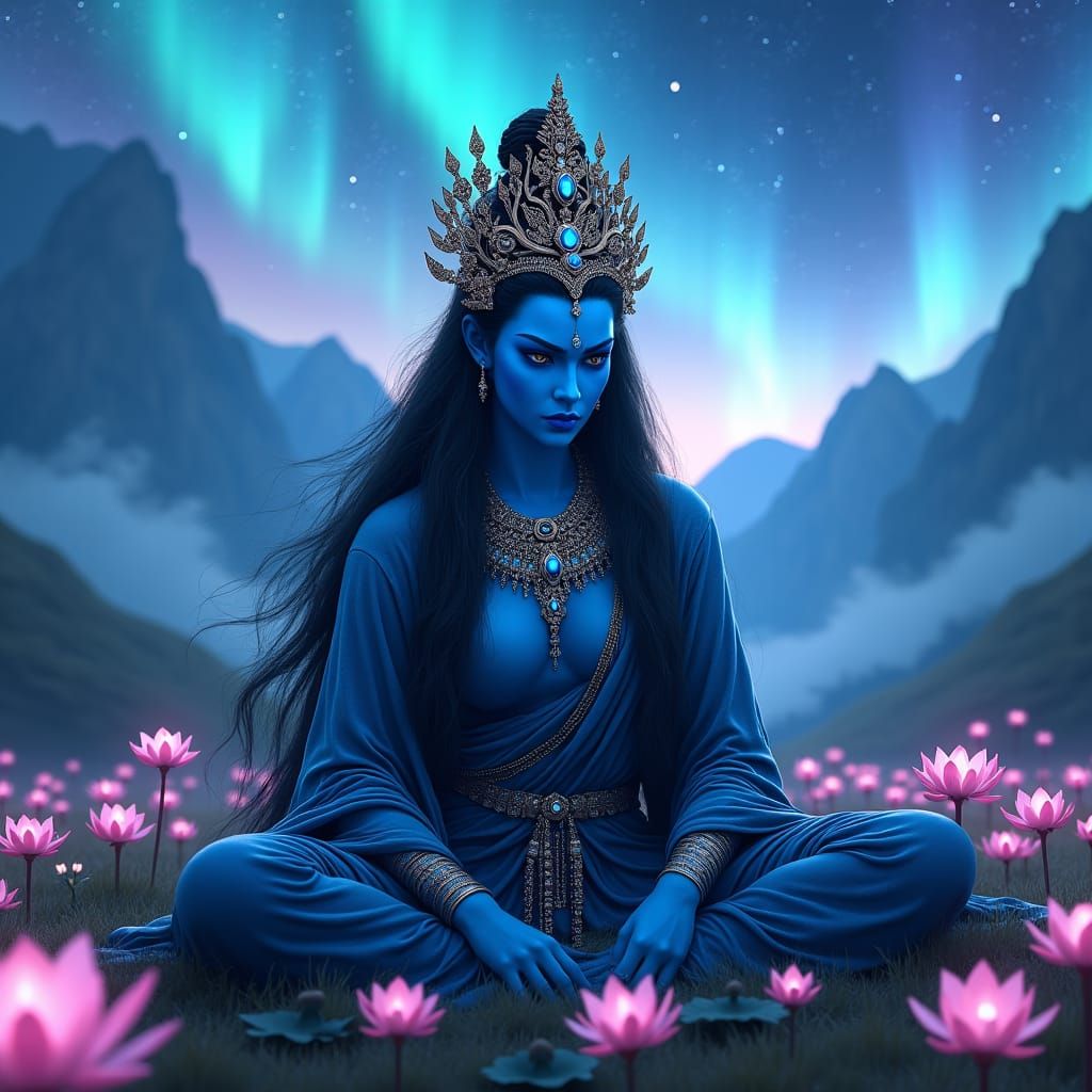 Blue Tara: Buddhist Goddess of Protection in Art Nouveau Sty...