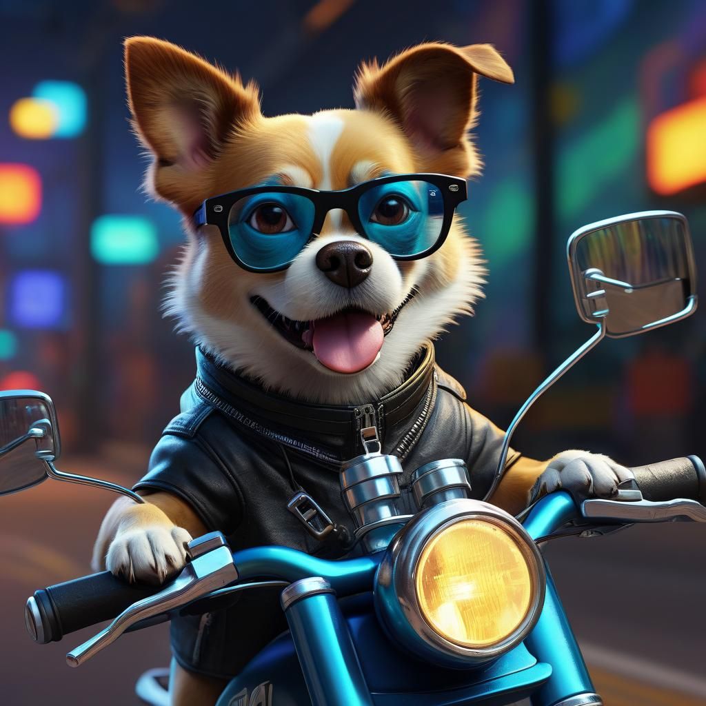 Dog on Motorcycle: Pixar-Style 3D Digital Art