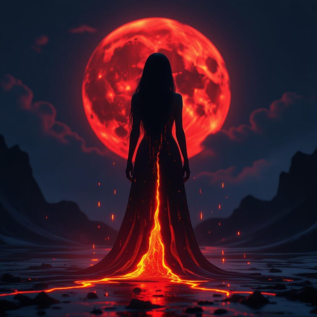 Blood Moon Lava Girl: Eerie Fantasy Art