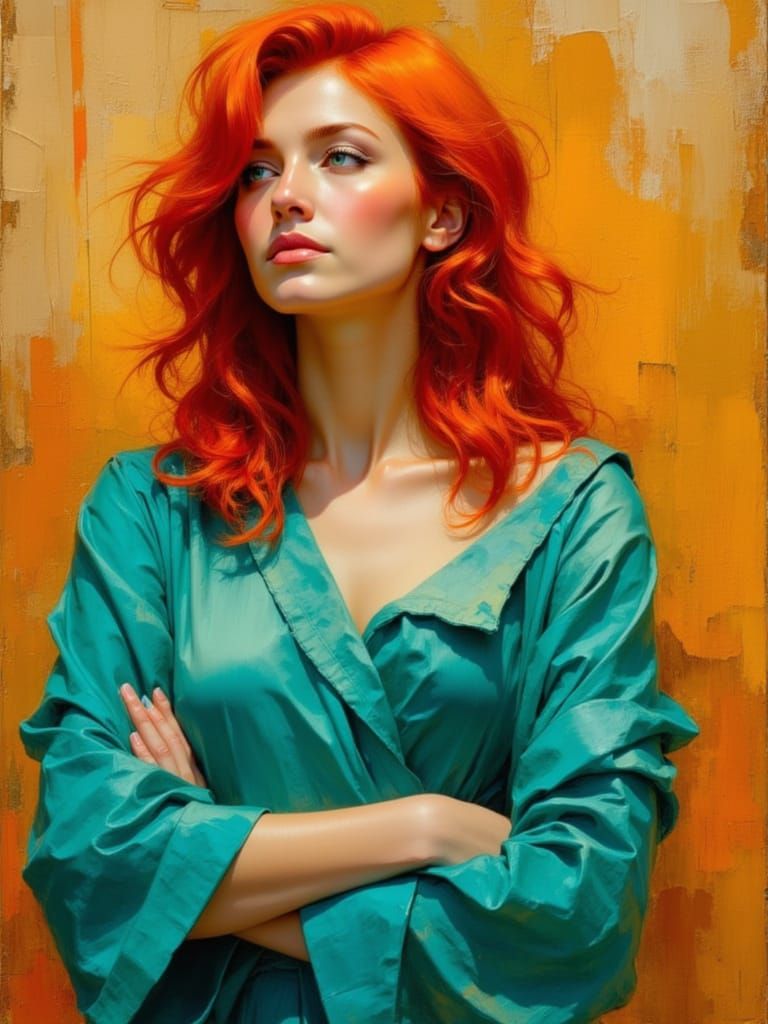 Elegant Woman in Turquoise Robes, Baroque Style