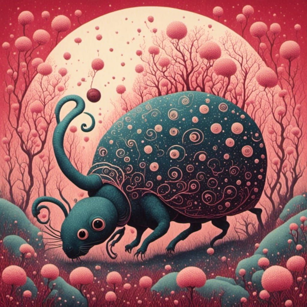 Abstract AI Fusion: Strawberry Pop Rocks and Cicada Song