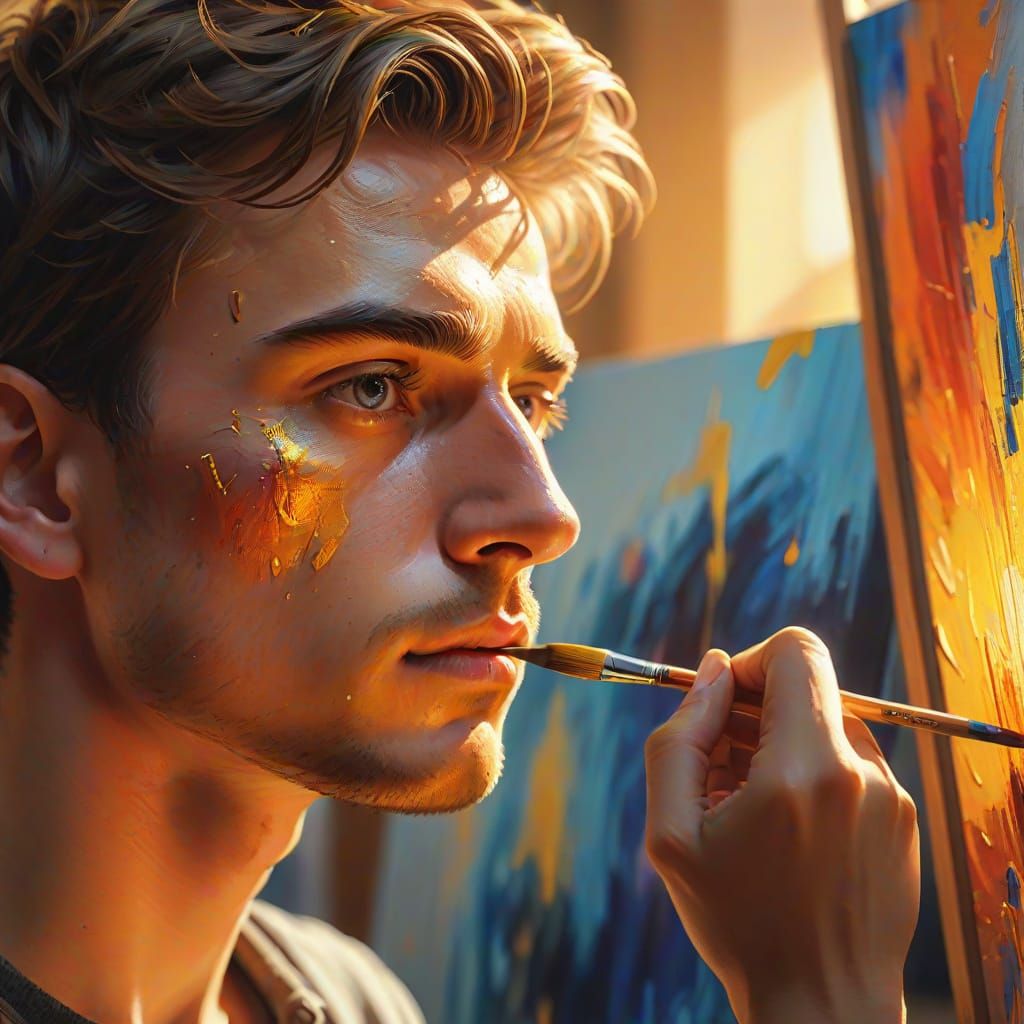 Hyperrealistic Painting of Student's Self-Portrait