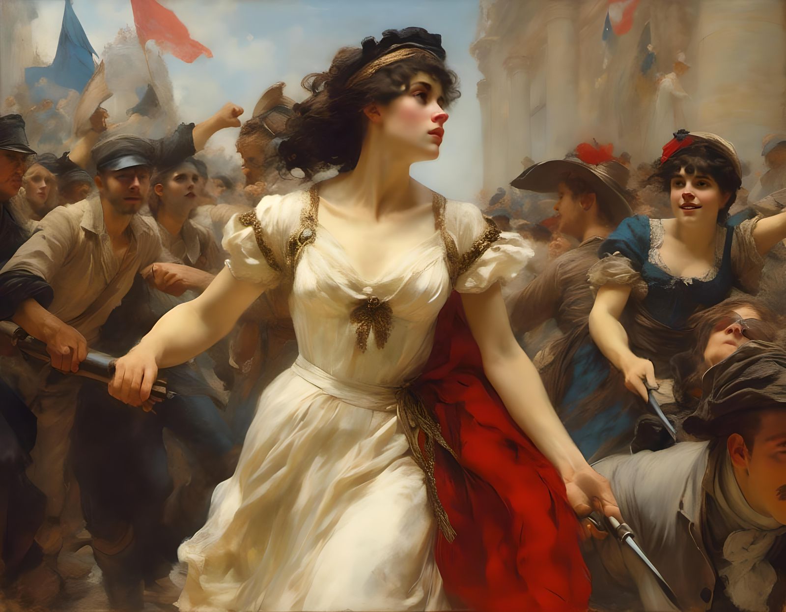French Marianne Leads Revolution: Bussière-Style Oil
