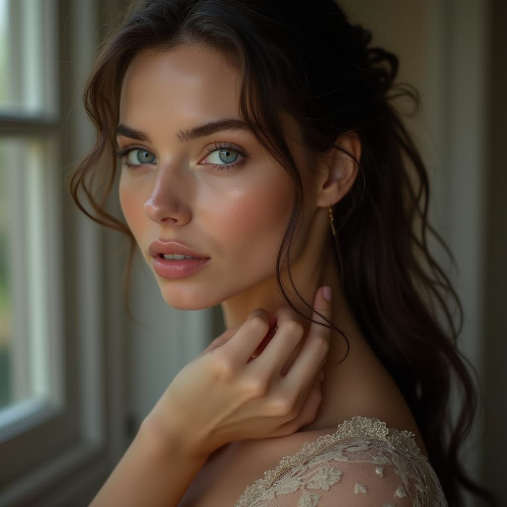 Brunette Beauty in Studio Portrait with Soft Light