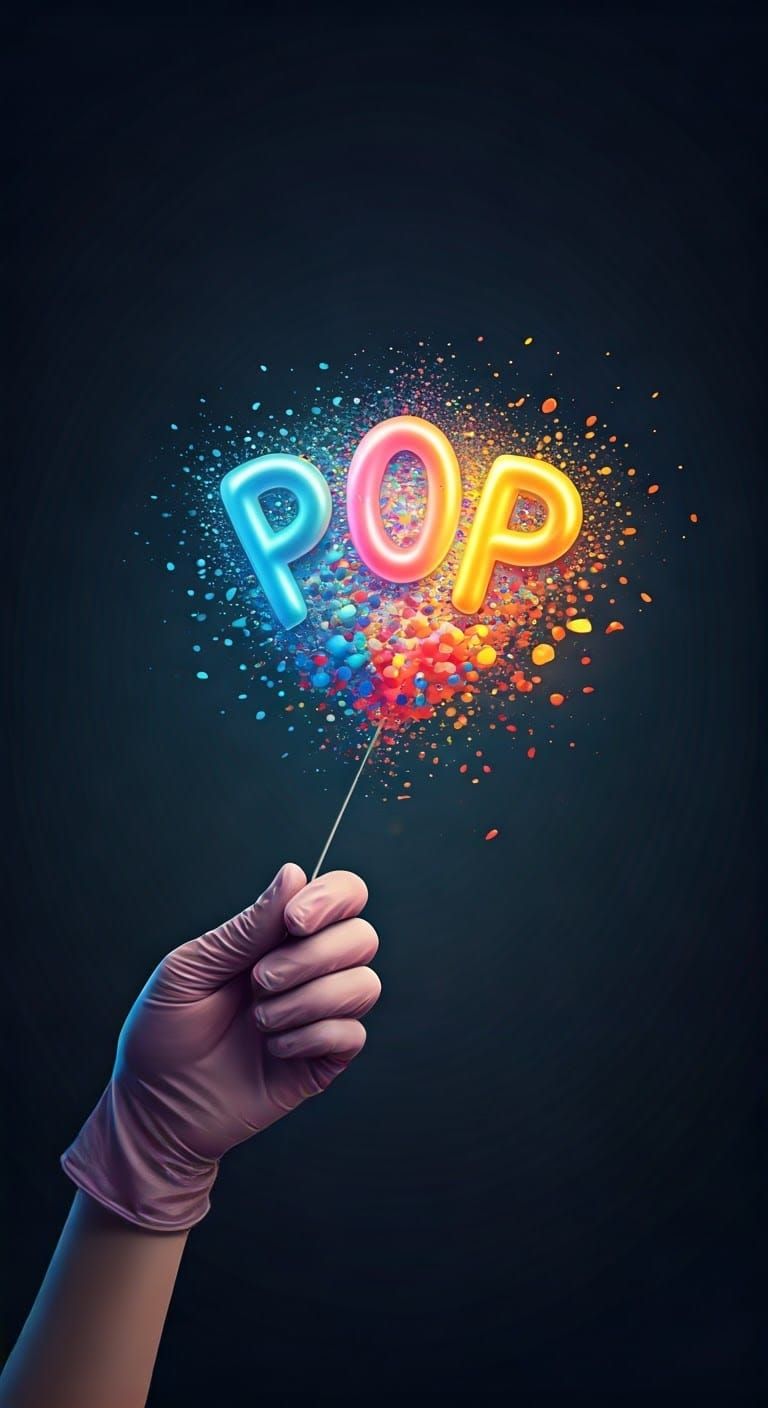 Hand Bursting Balloon Forming 'POP' in Dreamlike Style