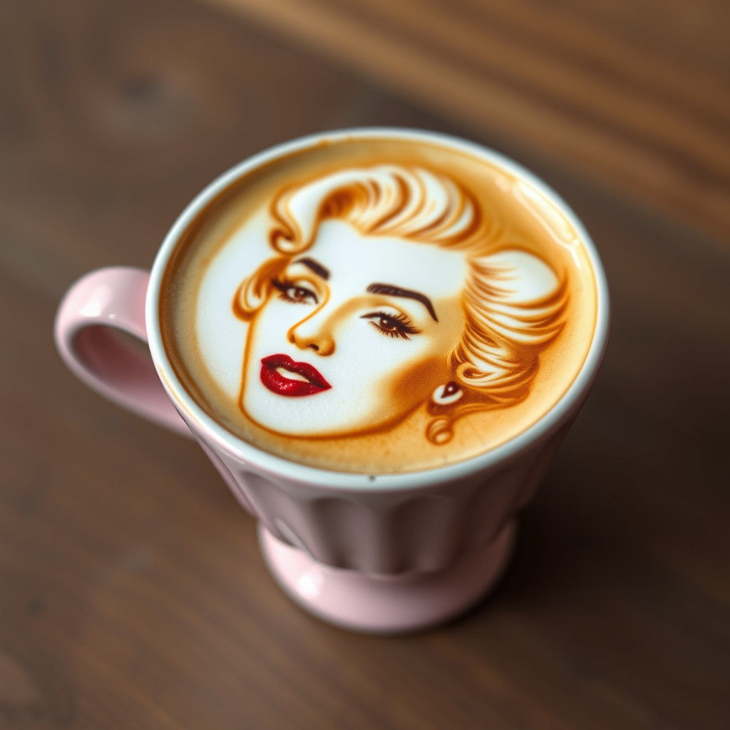Marilyn Monroe Latte Art in Pop Surreal Anime Style