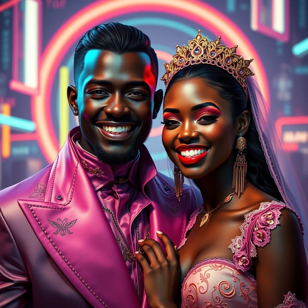 Synthwave Neon Portrait of Baron and Baroness